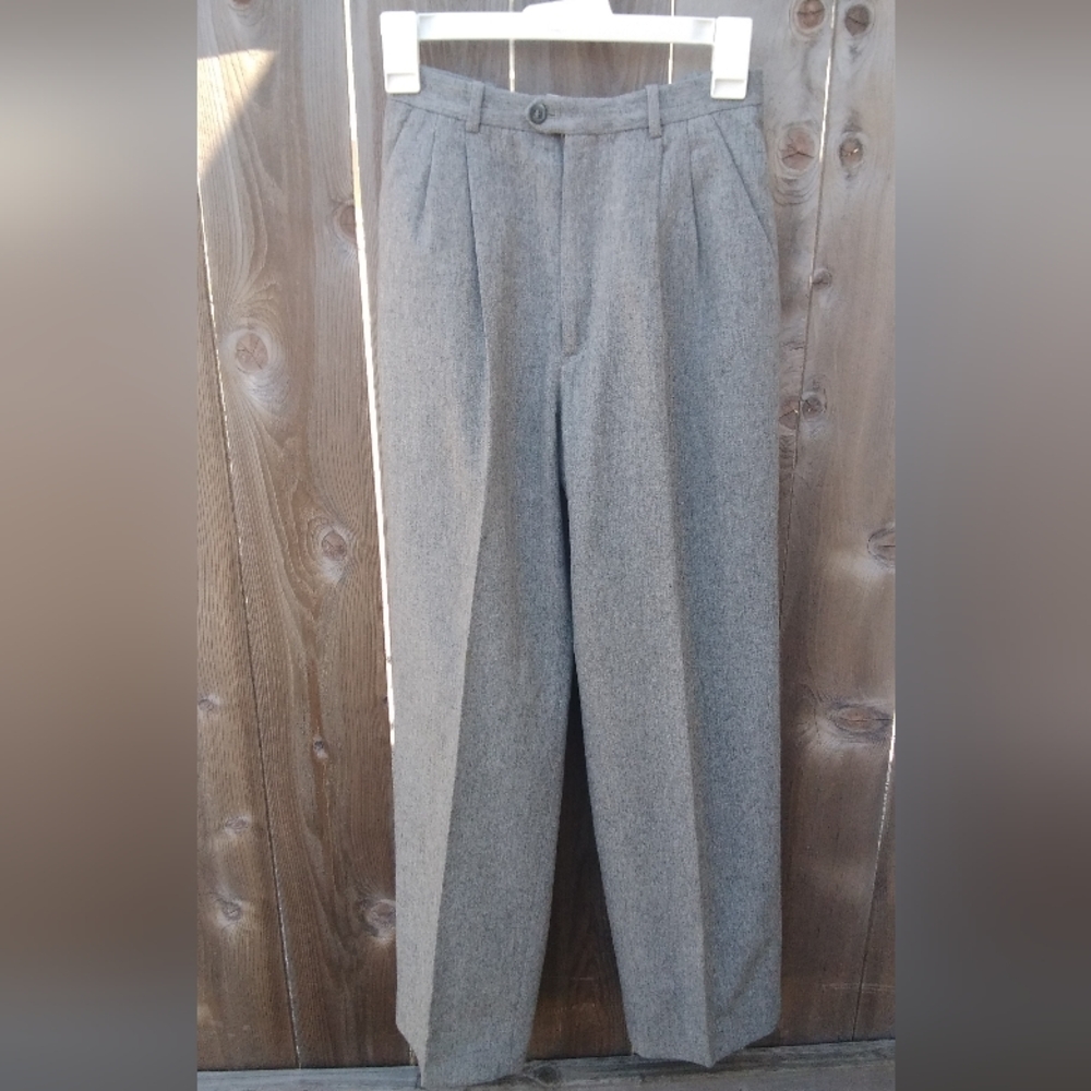 Ellen Tracy Wool Trousers Gray Flannel Pleated High-Waist Lined 0